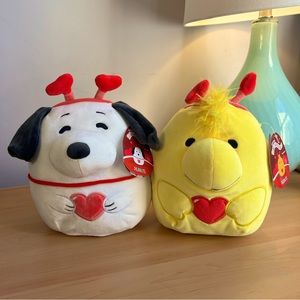 8” NWT Snoopy and Woodstock Peanuts Valentines SET Squishmallows Kellytoy